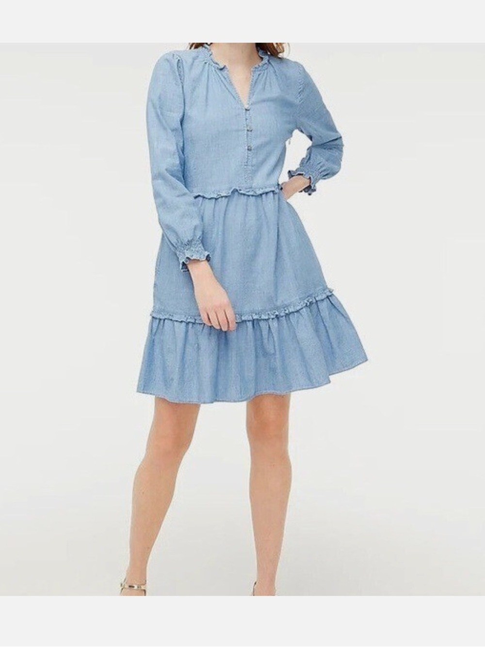 Crewcuts sz 16 Blue Ruffle Tiered Mini Dress J. Crew chambray ladies XS or Small